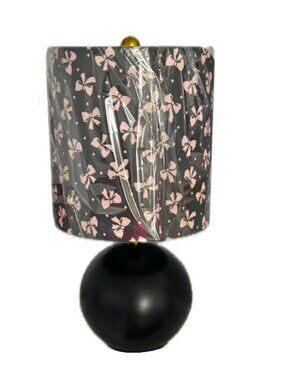 Kate Spade Small Table Lamp Black Ceramic Sphere Pattern Linen Shade NEW